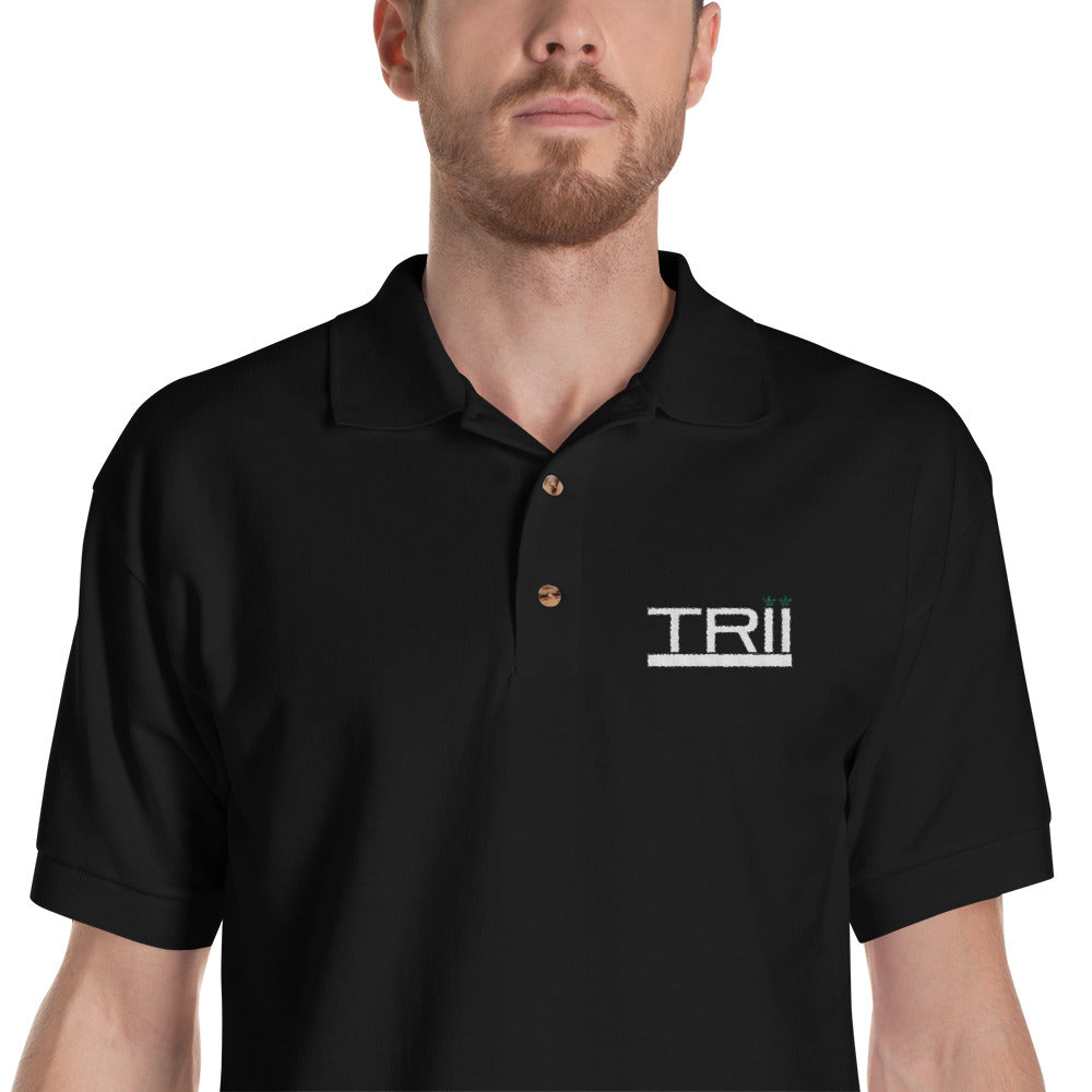 Trii Logo (Wht) - Embroidered Polo Shirt
